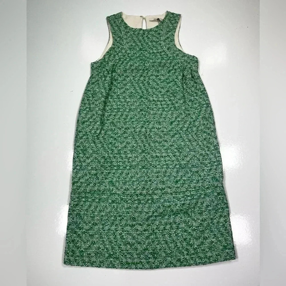 ODEEH Dress Green Cream Tweed Sleeveless Shift Size XS NWT Racerback Pockets - Picture 14 of 16